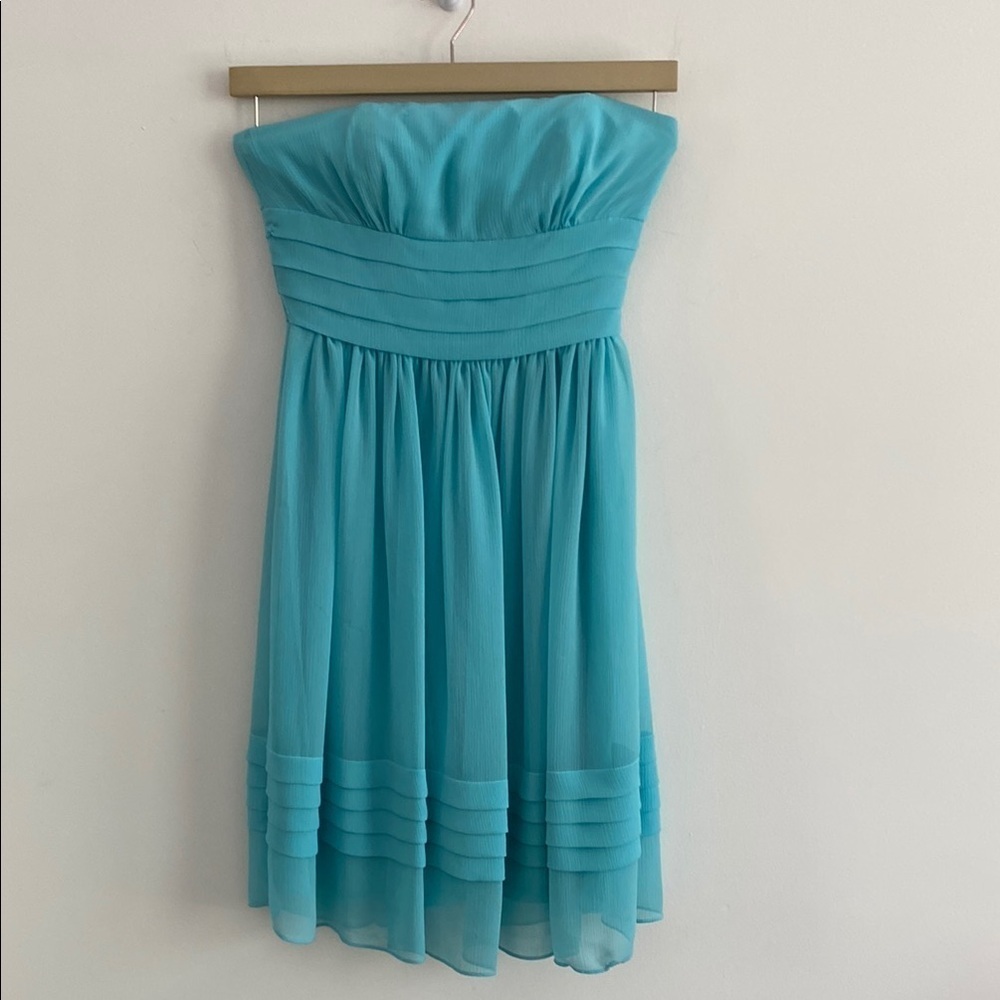 David's Bridal Blue Strapless Sundress for Prom
